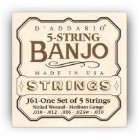 D'Addario J61 5-String Banjo Strings, Nickel, Medium, 10-23