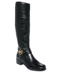 Charmed, I'm sure. MICHAEL Michael Kors' Fulton Harness boots feature a metallic designer logo charm on the strapped ankle harness, adding a sense of shine to an otherwise polished style.