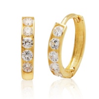 14k Yellow Gold Cubic Zirconia Channel-Set Baby Hoop Earrings