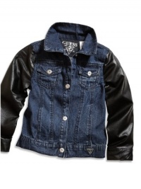 GUESS Kids Girls Little Girl Denim Jacket with Faux-Leath, INDIGO (4)