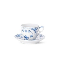 Royal Copenhagen Blue Fluted Half Lace Coffee Cup & Saucer 6 oz