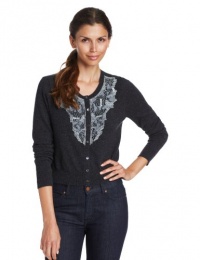 Magaschoni Women's 100% Cashmere Beaded Cardigan, Castle, Medium