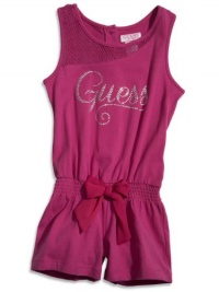 GUESS Kids Girls Little Girl Romper with Mesh Trim, VIOLET (3T)