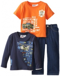 Peanut Buttons Boys 2-7 Toddler Three Piece Tee Set, Orange, 4T