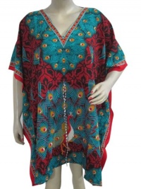 Boho Beach Kaftan Dress Red Blue Peacock Caftan Top Plus Size