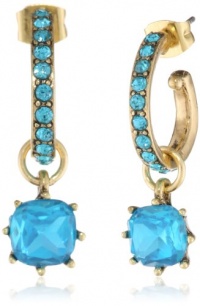 Betsey Johnson Iconic Stone Blue Gem Hoop Earrings