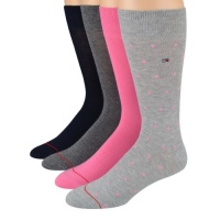 Tommy Hilfiger Men's Socks Pock a Dot/Flat Knit Crew Pink Asst. 4pairs