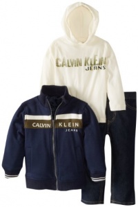 Calvin Klein Boys 2-7 Jacket With Hooded Tee And Jeans, Navy, 2T