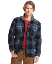 Rekindle with your inner lumberjack and keep warm in this plaid shirt jacket by Izod.