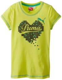 PUMA Girls 7-16 Short Sleeve Pixled Heart Tee, Lemon Tonic, Large