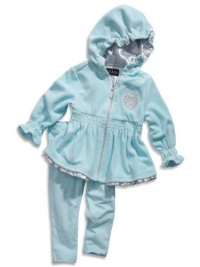 GUESS Kids Girls Baby Girl Velour Two-Piece Set (12-24m), AQUA (18M)