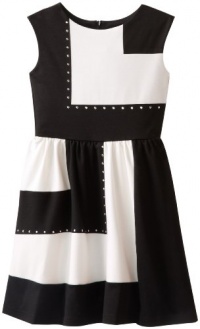 Blush by Us Angels Girls 7-16 Colorblock Dress with Stud Details, Black/Ivory, 8