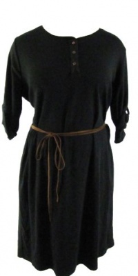 Ralph Lauren Plus Size Black Knit Henley Faux Suede Belted Dress 3X