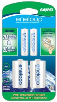 eneloop NEW 2000mAh Typical, 1900mAh Minimum, 1500 cycle, 2 Pack AA, Ni-MH Pre-Charged Rechargeable Batteries with D Spacer