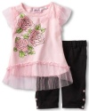 Young Hearts Baby-Girls Infant Floral Print Knit Top With Capri Pant Set