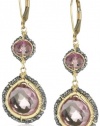 Dana Kellin Regal Double Drop Pink Quartz Edged in Dark Silver Hand -Cut Beads Drop Earrings