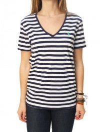 Polo Ralph Lauren Women's Cotton V-Neck Striped Shirt-Navy/White-XL