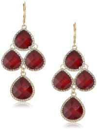 Anne Klein Merry and Bright Gold-Tone, Ruby Red and Pave Leverback Drop Earrings