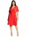 AGB Women's Plus-Size Elbow Sleeve Surplice Dress