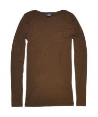 Ralph Lauren Sport Women Long Sleeve Pony Logo V-Neck T-shirt (M, Brown)