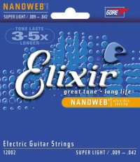 Elixir Strings Electric Guitar Strings, 6-String, Super Light NANOWEB Coating