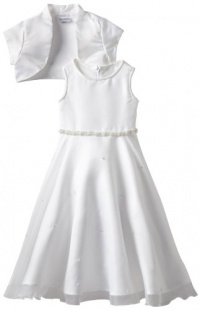 Jayne Copeland Girls 2-6X Satin Dress With Pearl Accents, White, 5