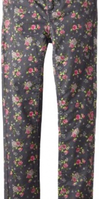 Almost Famous Girls 7-16 Printed Skinny Twill, Gray Vapor Mist, 12