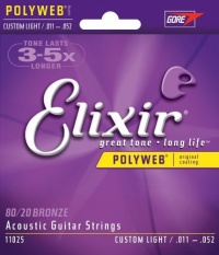 Elixir Strings Acoustic Guitar Strings, 6 String, Custom Light POLYWEB Coating