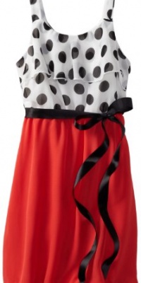 Ruby Rox Girls 7-16 Dot Top Popover Dress, Black/White/Coral, Small