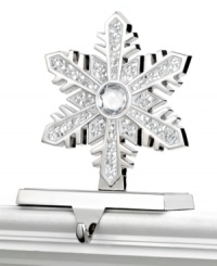 Best in snow. With a mirror mosaic, this silvertone metal stocking holder glistens like freshly fallen snow atop your mantel or bookcase.