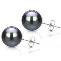 14K White Gold 10-11mm Black Genuine South Sea Tahitian High Luster Stud Earrings.