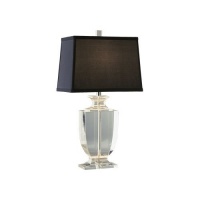 Robert Abbey 3329B Lamps with Rectangular Black Dupioni Silk Shades, Clear Crystal/Silver Plate Accents Finish