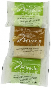 Miracle Noodle 6 bag Variety Pack, 4.2-Pound (Includes: 2 Shirataki Angel Hair, 2 Shirataki Rice & 2 Shirataki Fettuccini)