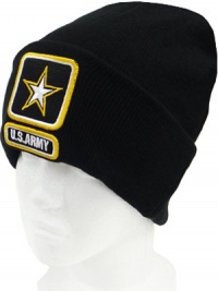 U.S. Army Black Winter Knit Skull Cap with Army Star Premium Quality, Medium Weight, United States Army Skully, Military Headwear, Cold Weather Gear, Knitted Material with Embroidered Stitching for Logo