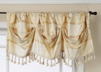 Regal Home Collections Brownstone 54-Inch by 15-Inch Woven Plaid Lined Tuck Valance with Fringe, Beige