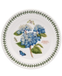 Grow your Botanic Garden collection with the blue hydrangea dinner plate. Lifelike blooms and Portmeirion's classic triple-leaf border grace white porcelain to complement the beloved dinnerware pattern.