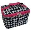 Cute! Cosmetic Makeup Bag Case Houndstooth Print Hot Pink Trim Small