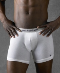 Classic 2-pack of essential solid boxer briefs in refined knit cotton jersey from Polo Ralph Lauren.