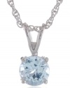 Sterling Silver 6mm Round Blue Topaz Pendant Necklace with Light Rope Chain Necklace, 18