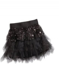 GUESS Kids Girls big girl allover sequin tulle skirt, BLACK (10/12)