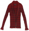 Lauren Ralph Lauren Women's Stripe Ribbed Zip Cardigan Sweater (Medium, Red/Navy)