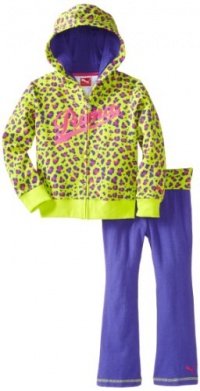 Puma - Kids Girls 2-6X Little Leopard Print Hoodie Set, Lime Punch, 4