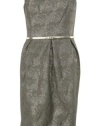 Scoop Neck Back Metallic Belted Jacquard Sheath Dress