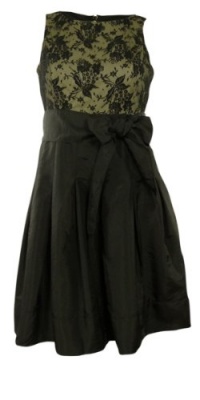 Lace Taffeta Belted A-Line Dress