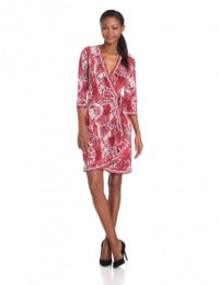 BCBGMAXAZRIA Women's Adele Printed Wrap Dress, Rio Red Combo, Large