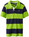 Nautica Boys 2-7 Short Sleeve Stripe Pique Polo, Bright Green, 5/6