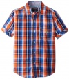 Nautica Boys 8-20 Short Sleeve Button Down Plaid Shirt, Orange, Large