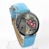 Hello Kitty Large Round Face Quartz Wristwatch Faux Leather Band Blue