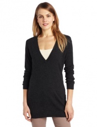 Magaschoni Women's 100% Cashmere Deep V Tunic Sweater, Castle,Small