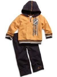 GUESS Kids Baby Boy Zip-Front Hoodie and Pants Active Set (12-24m), GOLD (12M)